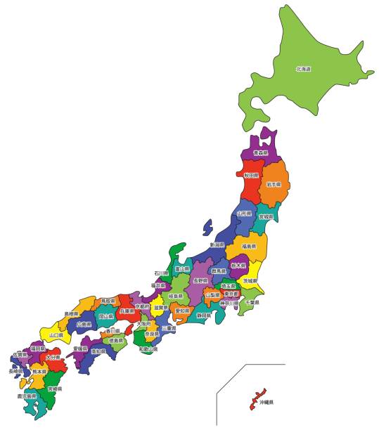 mapa japonii (według prefektury - z literami) - yamagata prefektura stock illustrations