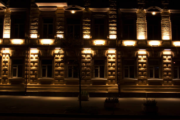 istock Urban building facade on autumn night 1055455004