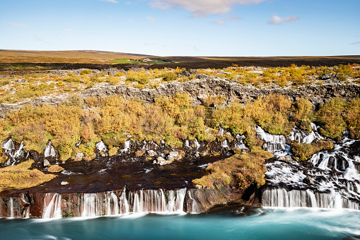 Hraunafoss lava waterfalls in Iceland during autumn