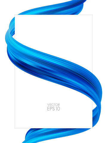Vector illustration: Modern abstract blank poster background with 3d twisted blue flow liquid shape. Acrylic paint design