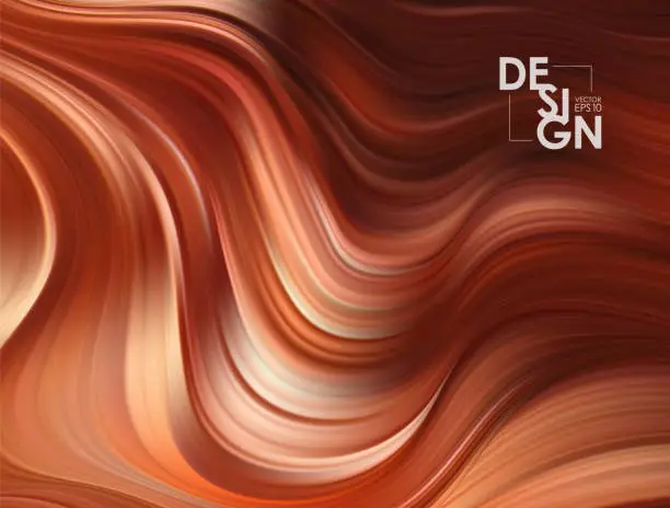 Vector illustration of Vector illustration: Brown flow background. Wave chocolate Liquid shape color backdrop. Trendy Art design