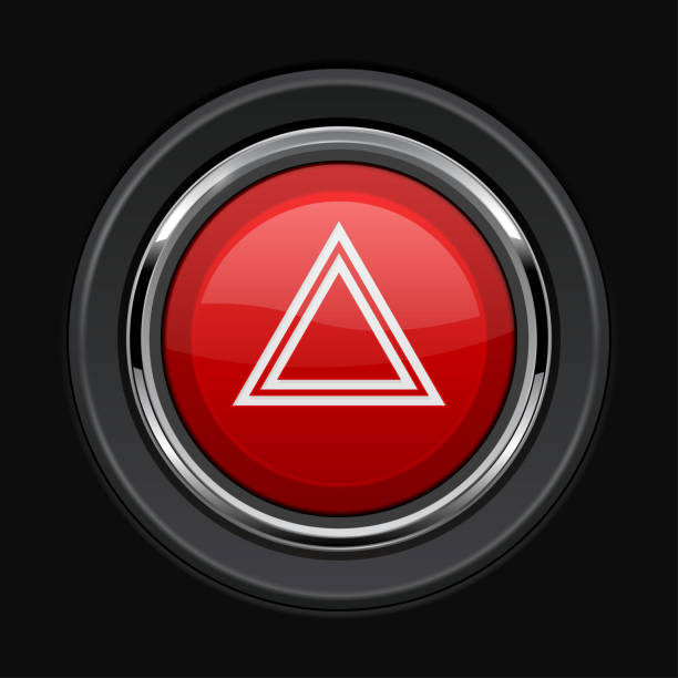 警告光赤いボタン。黒い背景に車のダッシュ ボードの要素 - hazard lights点のイラスト素材／クリップアート素材／マンガ素材／アイコン素材