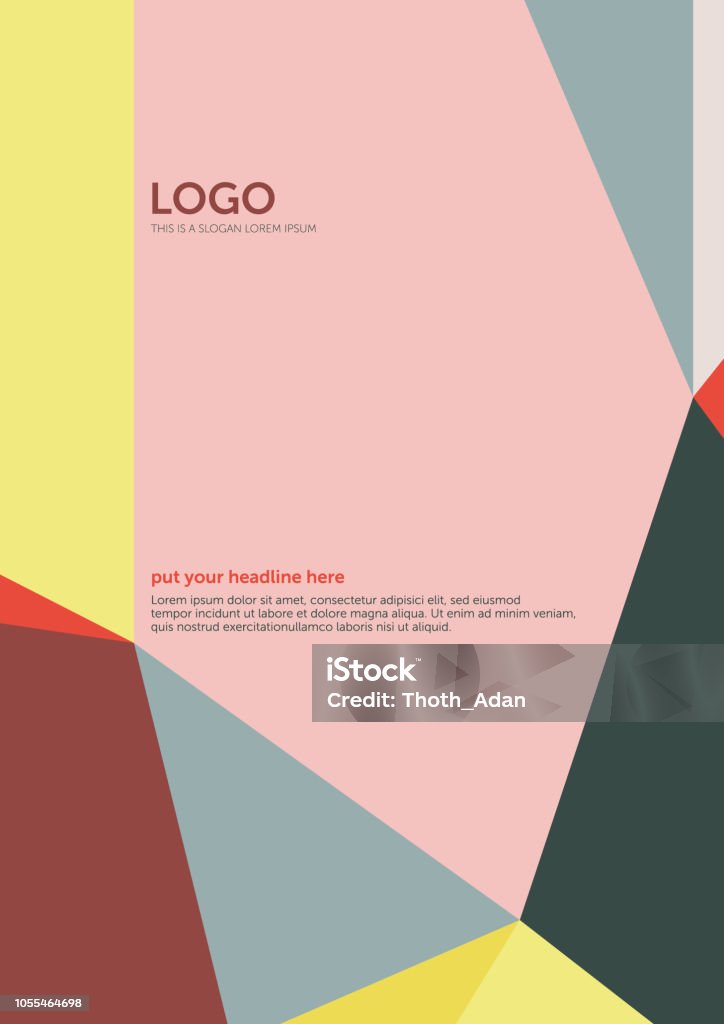Polygon Art Fields – Cover Template 3 (Geometric Minimalism Set) Geometric vector cover template (also suitable as poster) based on abstract, avant-garde color fields in gray, soft pink, yellow and red; including space for copy text. Backgrounds stock vector
