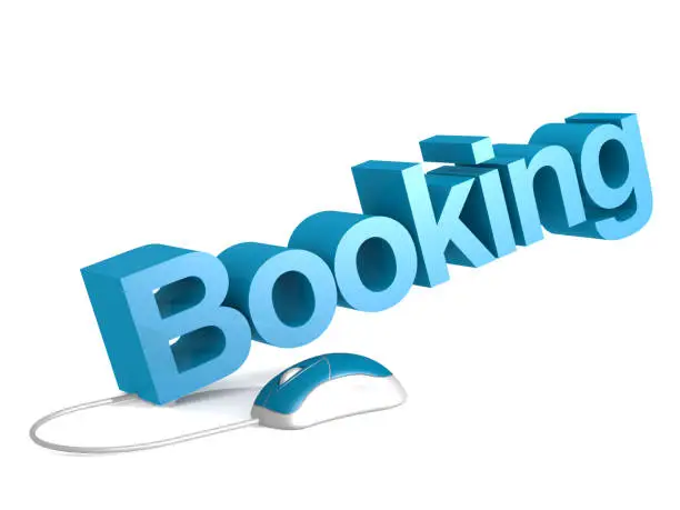 Photo of Booking word with blue mouse