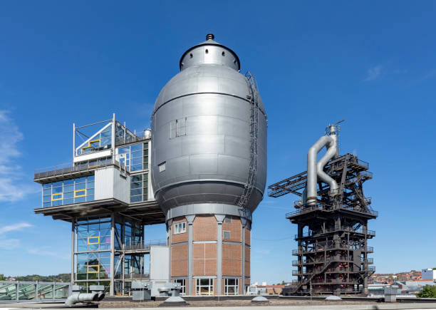 NEUNKIRCHEN, GERMANY - AUG 5, 2018: old iron works monuments in Neunkirchen from the late 20th century under blue sky