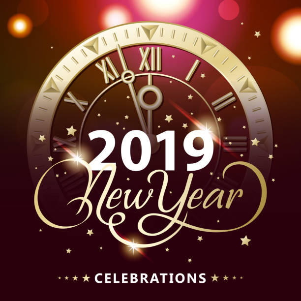 ilustraciones, imágenes clip art, dibujos animados e iconos de stock de celebraciones del año nuevo 2019 - clock face flash