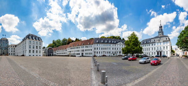 SAARBRUECKEN, GERMANY - AUG 5, 2018: panoramic outside view to  castle in Saarbruecken under blue sky