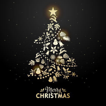 Golden Christmas Tree Elements Stock Illustration - Download Image Now ...