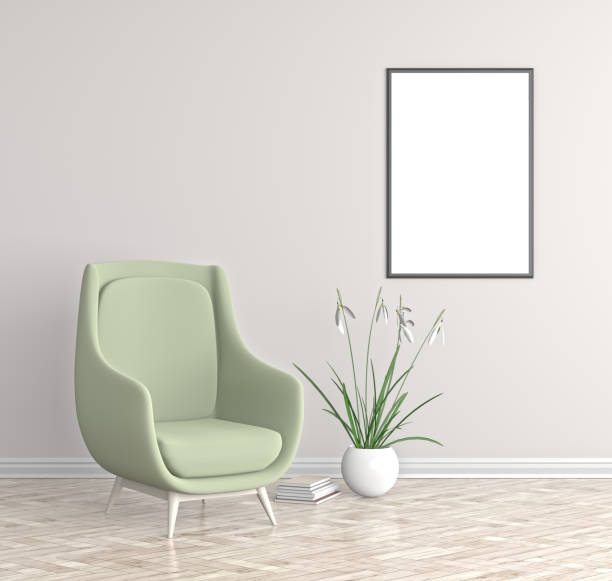 istock Modern interior with empty poster mock up. Hipster living room. 3D illustration 1055484270