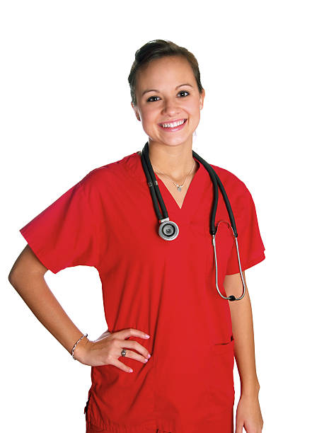 istock Young Woman in Red Scrubs 105550150