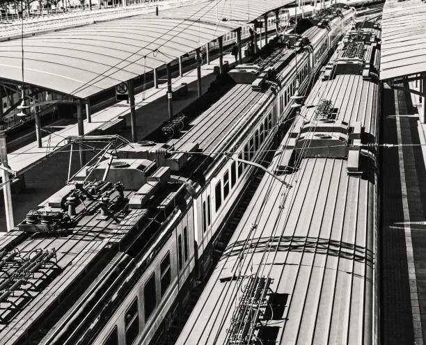 istock Roofs of trains on sunny day 1055509864