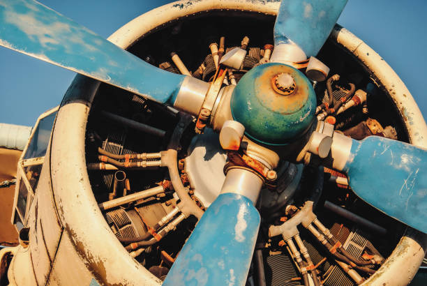 istock Front main screw of an old retro airplane 1055510294