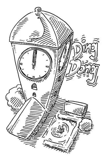 Vector illustration of Church Clock Ding Dong Drawing