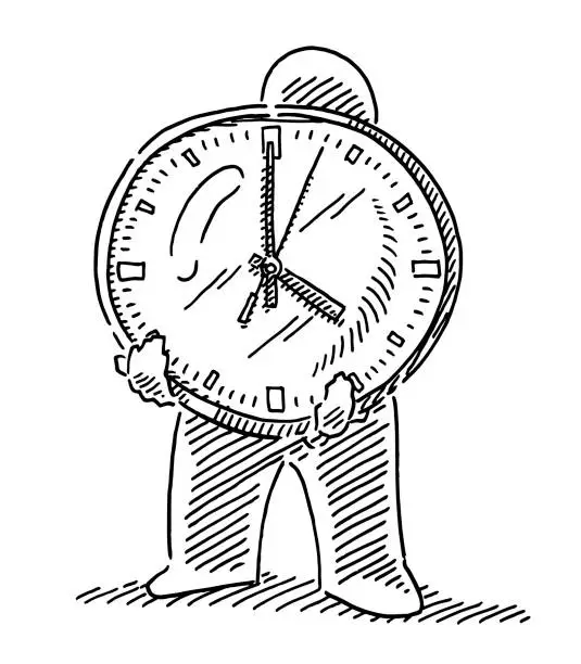 Vector illustration of Human Figure Holding Clock Drawing