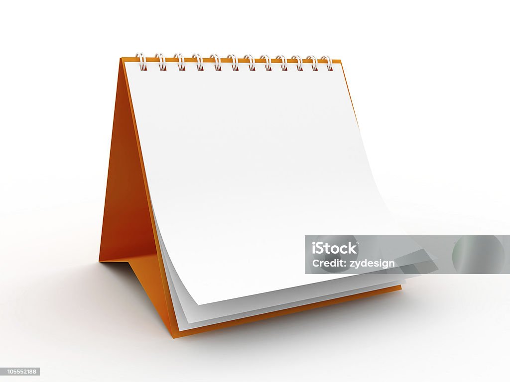 Blank freestanding notepad with orange stand desktop calendar isolated 3d rendered Calendar Stock Photo