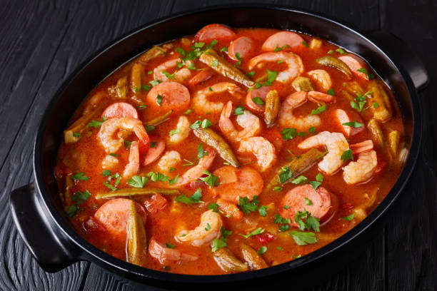 istock overhead view of delicious gumbo, top view 1055532342