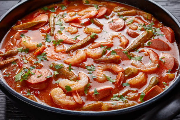 istock overhead view of delicious gumbo, top view 1055532366