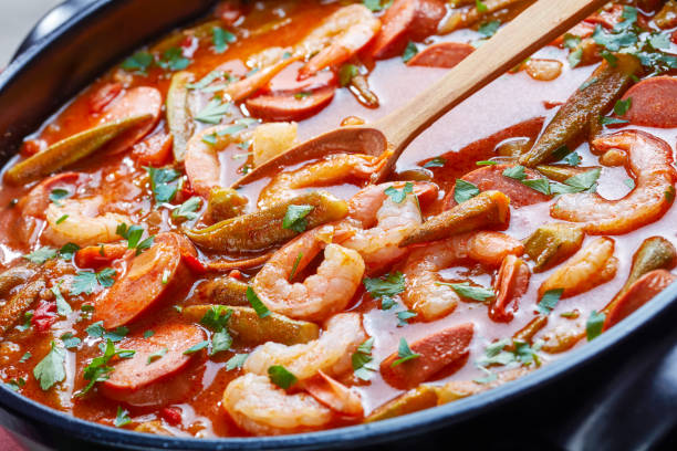 istock gumbo with prawns, okra and sausage 1055532488