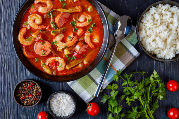 istock overhead view of delicious gumbo, top view 1055532624