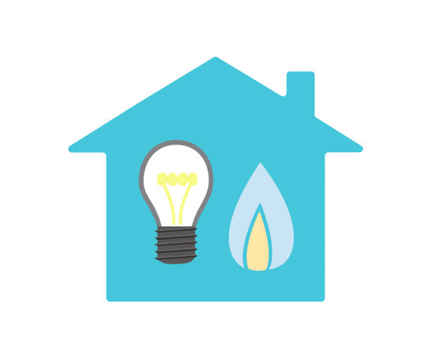 ilustraciones, imágenes clip art, dibujos animados e iconos de stock de electricidad y gas doméstico - luz electricidad y hogar