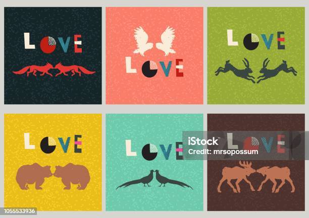 Love Animals Cards Collection Can Be Used For Postcard Valentine Card Wedding Invitation Stock Illustration - Download Image Now