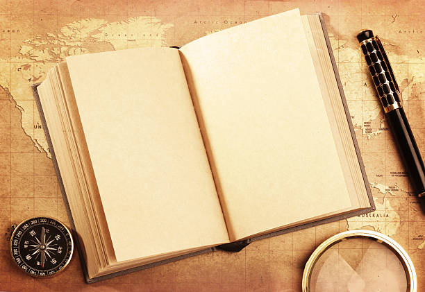 istock book and pen,compass, magnifying glass  on map 105553531