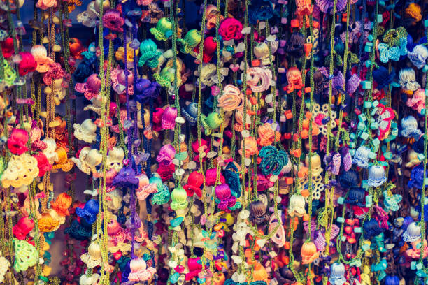 istock Colorful needle work embroidery flowers as a background 1055535622