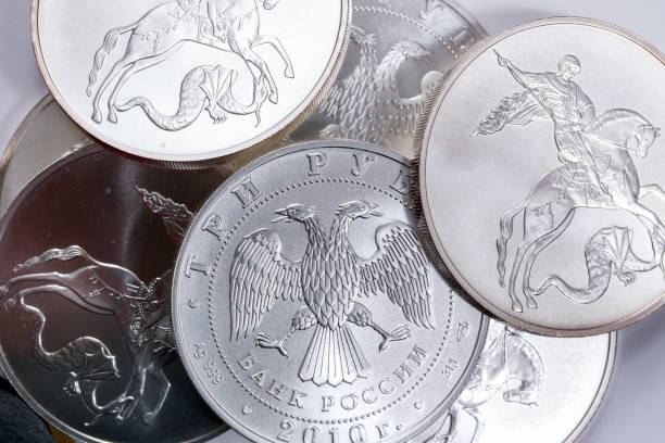 istock Silver coin three rubles - St. George Shoots the Dragon. Russia 1055536024