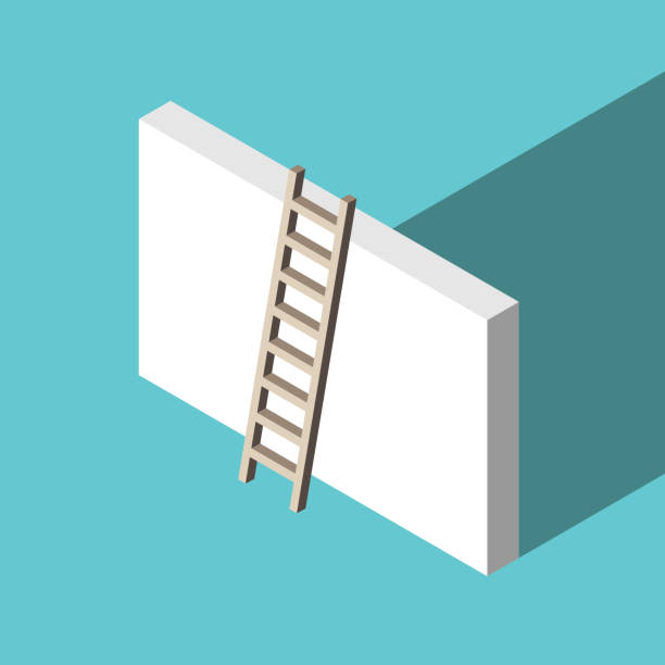 ilustrações, clipart, desenhos animados e ícones de isométrica escada contra a parede - ladder company 1