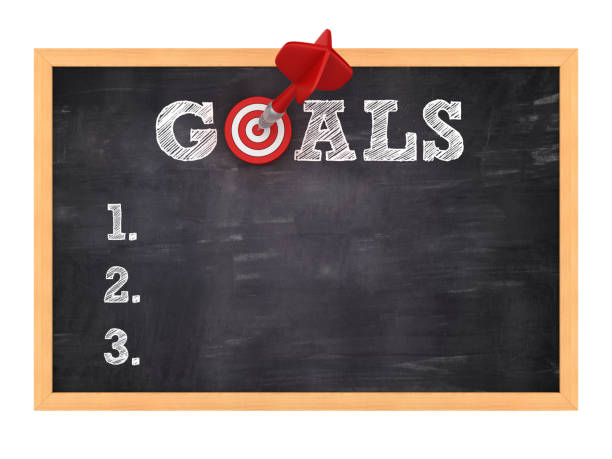 istock Chalkboard with GOALS Word with Target and Dart - 3D Rendering 1055547586