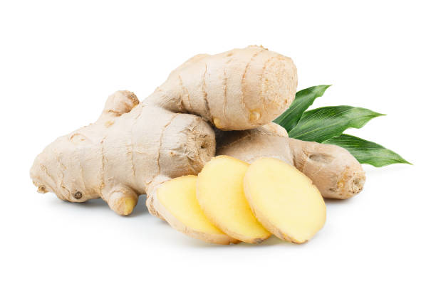 istock Ginger with leaves isolated on white background 1055550312