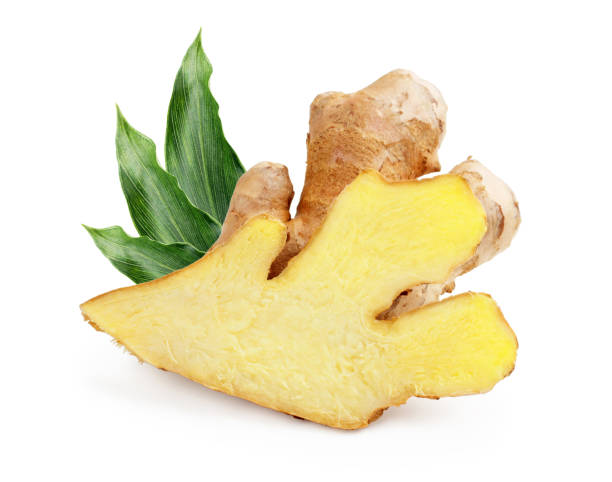 istock Ginger with leaves isolated on white background 1055550382