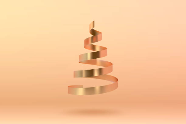 istock Abstract glossy spiral Christmas tree. Golden coil metallic ribbon.  New year and xmas decoration concept. 3d minimal pastel colored background 1055553182
