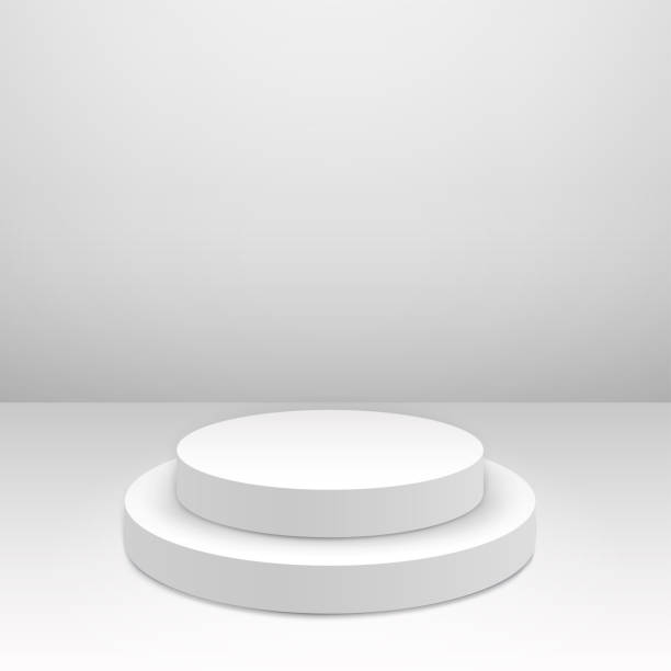 istock White round podium. Pedestal in white room scene. Vector illustration. 1055553252