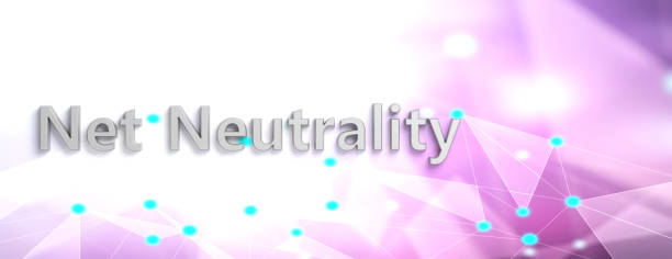 Net neutrality text on abstract digital background, copy space, banner. 3d illustration
