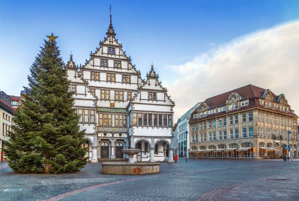 Town hall of Paderborn, Germany Renaissance town hall was constructed in 1616 on square in Paderborn city center, Germany paderborn stock pictures, royalty-free photos & images