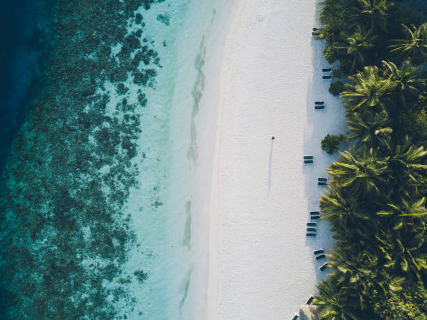 Aerial view of paradisiac island in Maldives