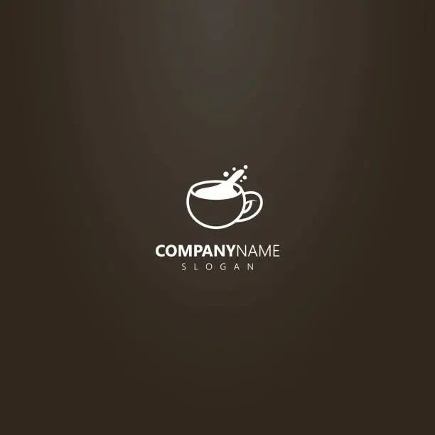 Vector illustration of simple vector outline logo of spilled coffee cup or other hot drink