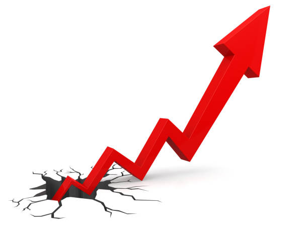istock Red arrow out of broken ground 1055561390