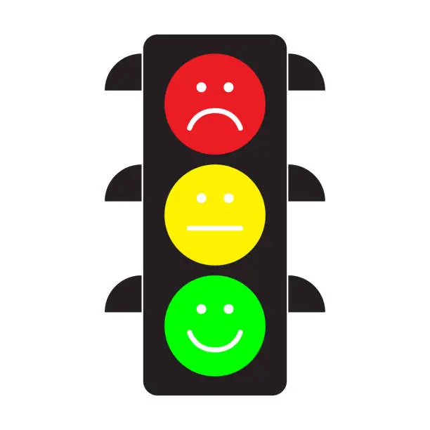 Vector illustration of Traffic light with red, yellow and green smileys