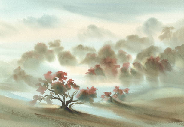 istock Autumn light in the forest watercolor landscape 1055567528
