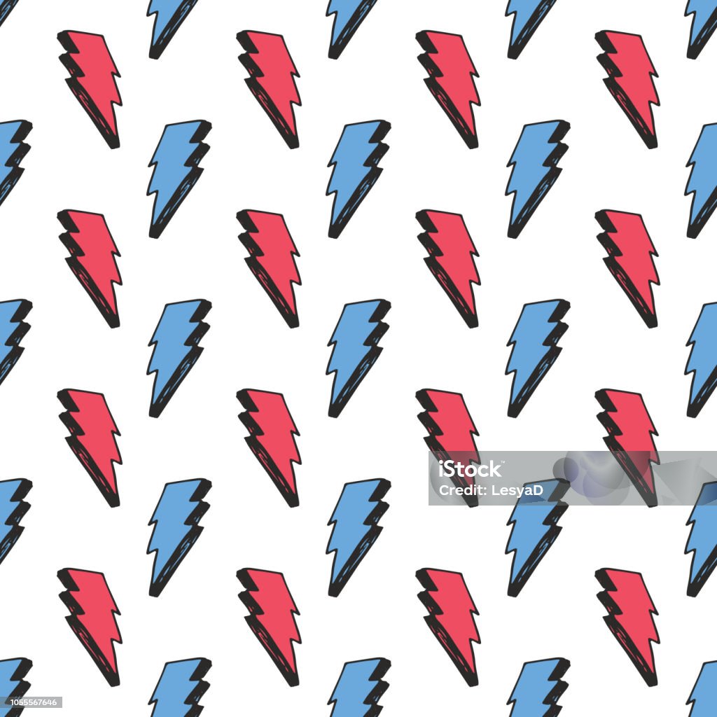 Lightning Pattern Drawn Lightning Seamless Pattern Vector Illustration Hand Drawn Sketched ...