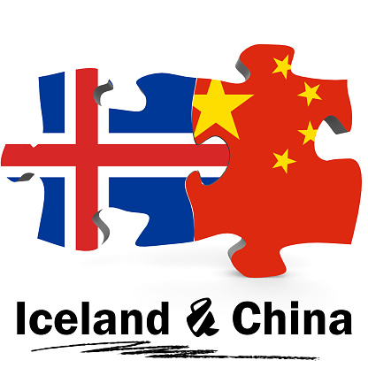 China and Iceland Flags in puzzle isolated on white background, 3D rendering