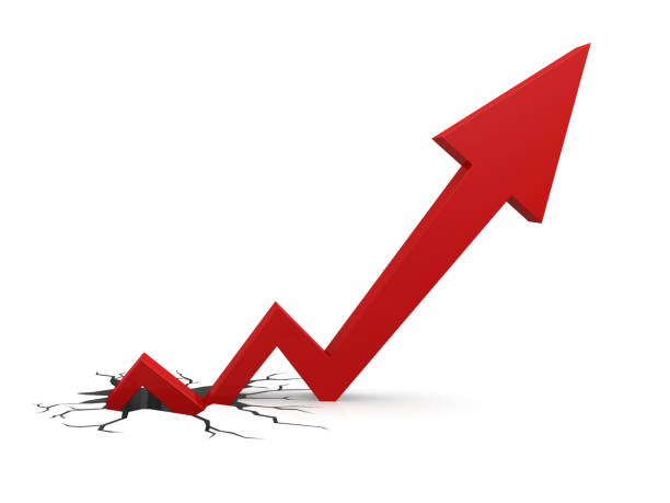 istock Red arrow out of broken ground 1055568230