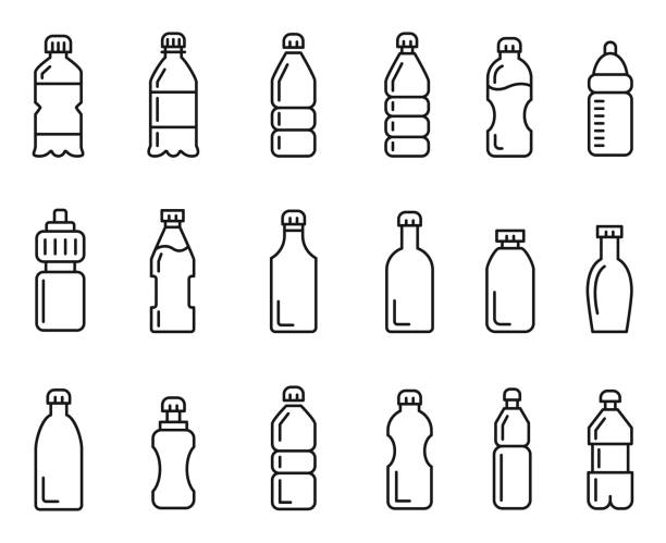 zestaw ikon butelki - bottle stock illustrations