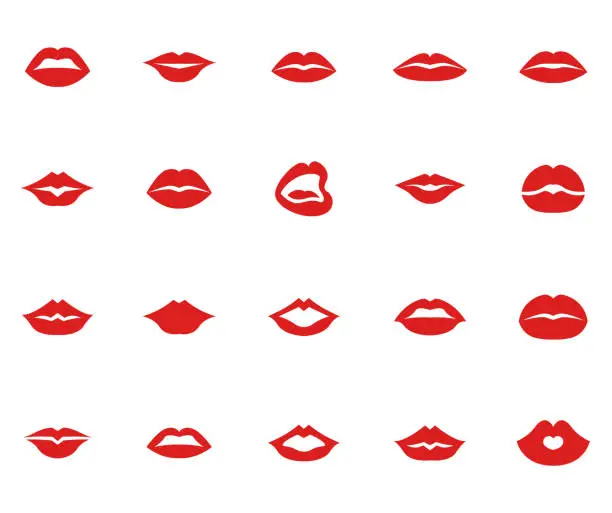 Vector illustration of Red lips collection set