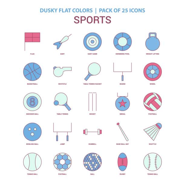 ilustrações, clipart, desenhos animados e ícones de ícone de esportes cor dusky plana - vintage 25 icon pack - tennis ball american football football