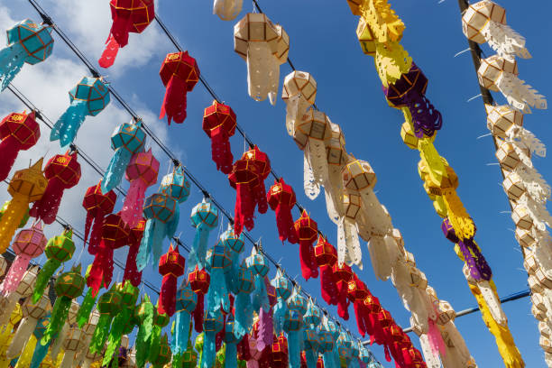 istock Multicoloured thai paper lanterns north of thailand. 1055575362