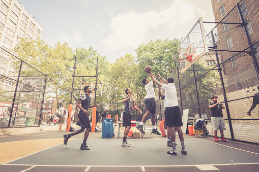 new York, usa. 16th September 2016: American kids playing basketball at West 4th Street Courts