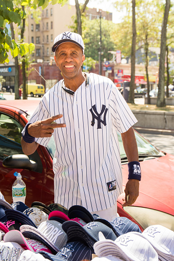 New York, Usa. 27th Aug 19, 2016: NY Yankees Caps for sale in Bronx  from a street vendor.